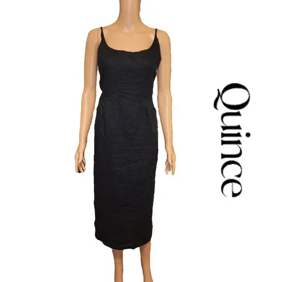 Quince | Dresses | Quince 0 European Linen Scoop Neck Midi Dress Nwt Black  Large | Poshmark